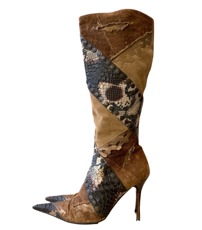 Y2K El Dante Patch Stiletto Boots