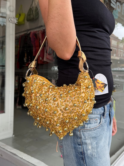 Valentina Gold Sequin Heart Bag