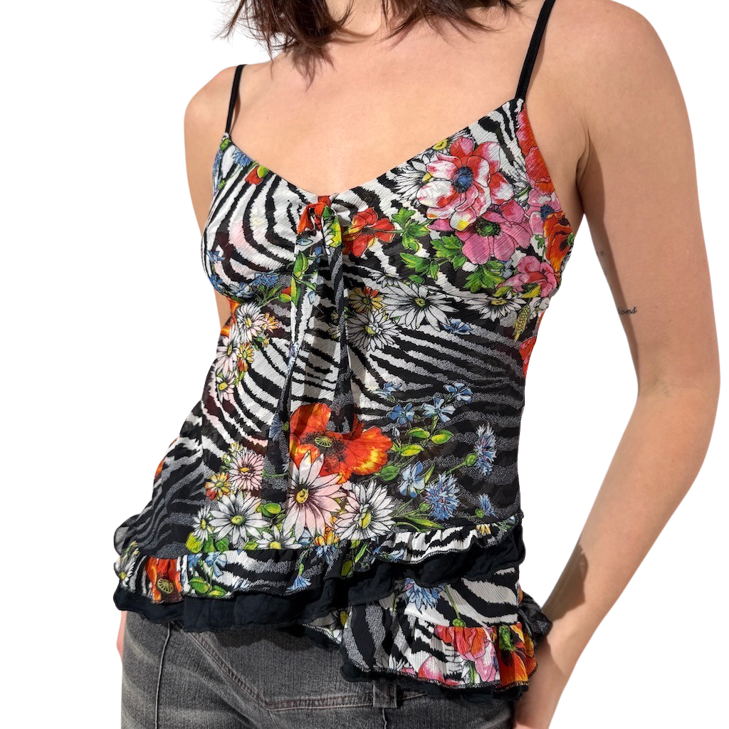 Zebra Tie Up Floral Cami