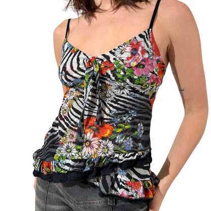 Zebra Tie Up Floral Cami