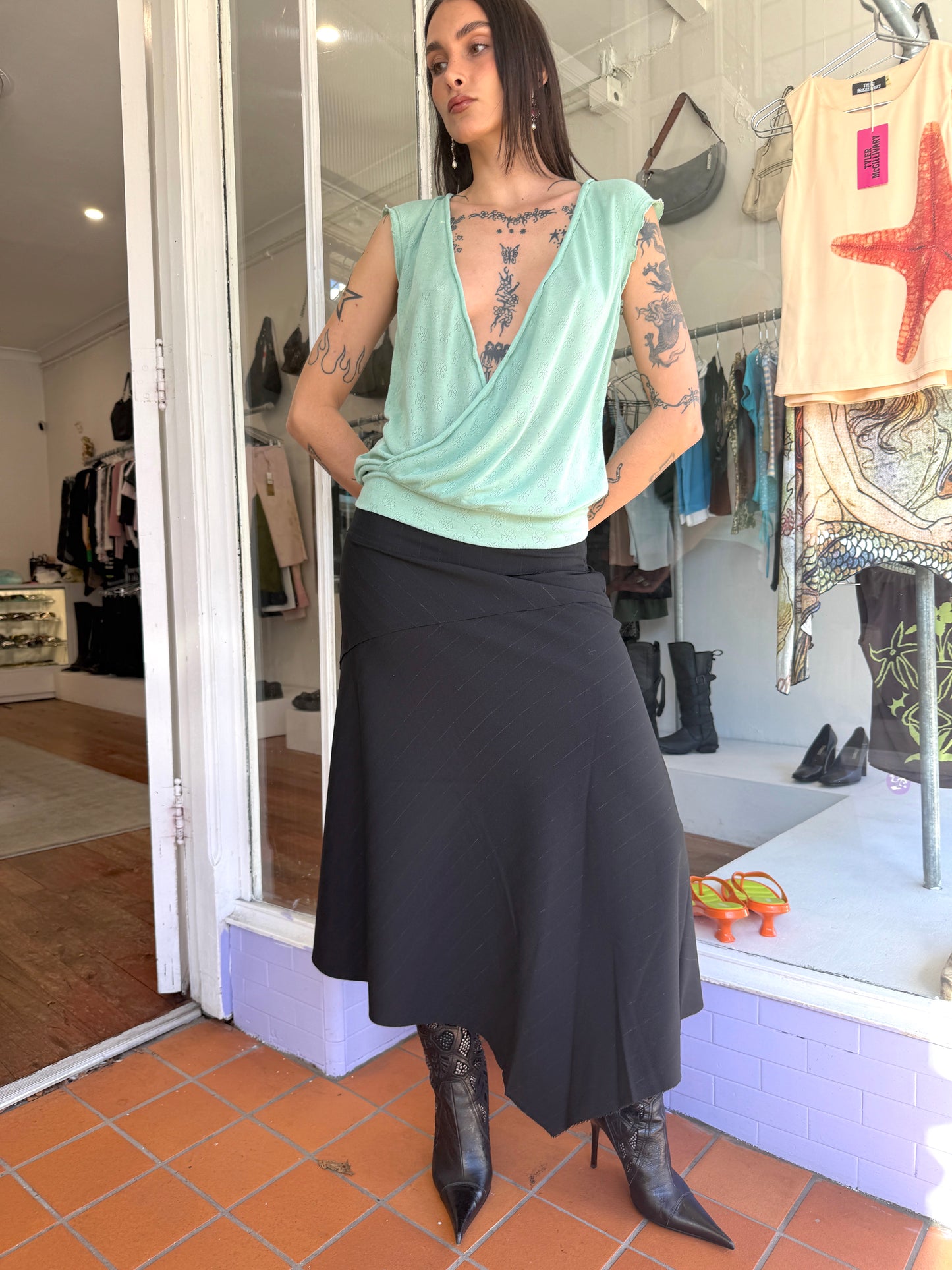 Low Rise Asymmetric Midi Skirt