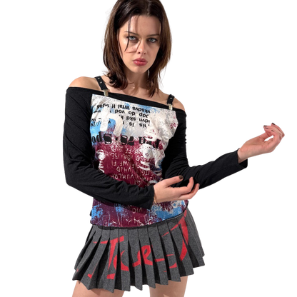 Off Shoulder Graffiti Graphic Long Sleeve