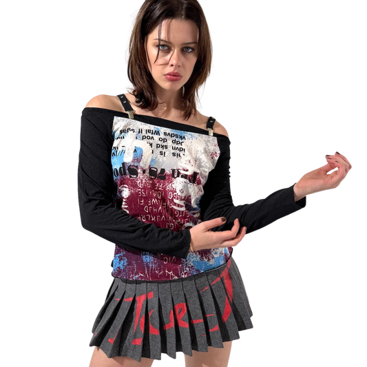 Off Shoulder Graffiti Graphic Long Sleeve