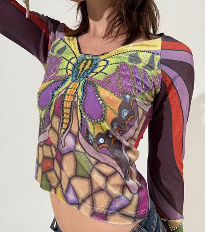 Colourful Butterfly Long Sleeve Top