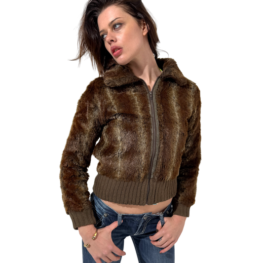 Brown Faux Fur Bomber
