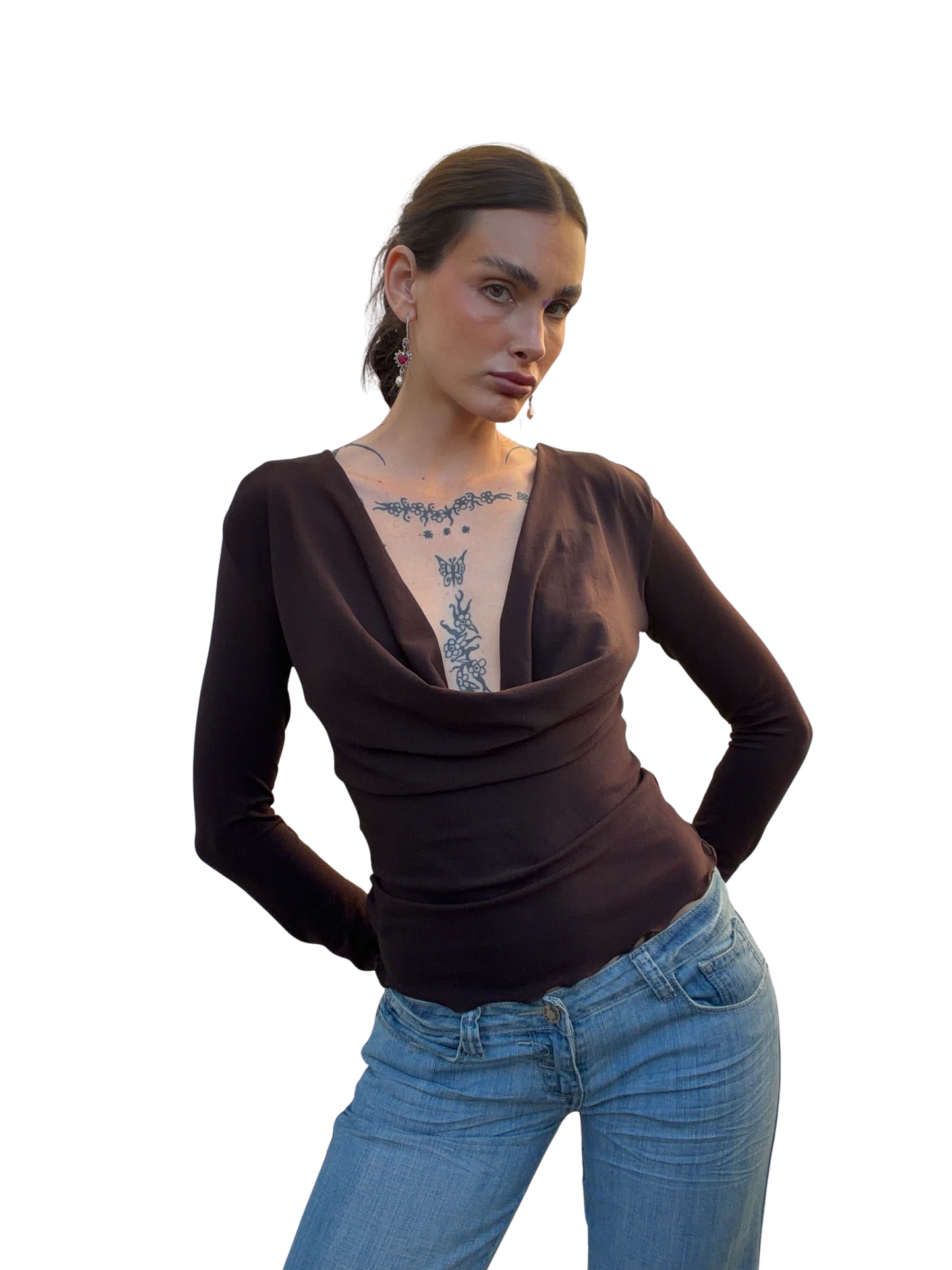 Deep Cowl Top - Brown