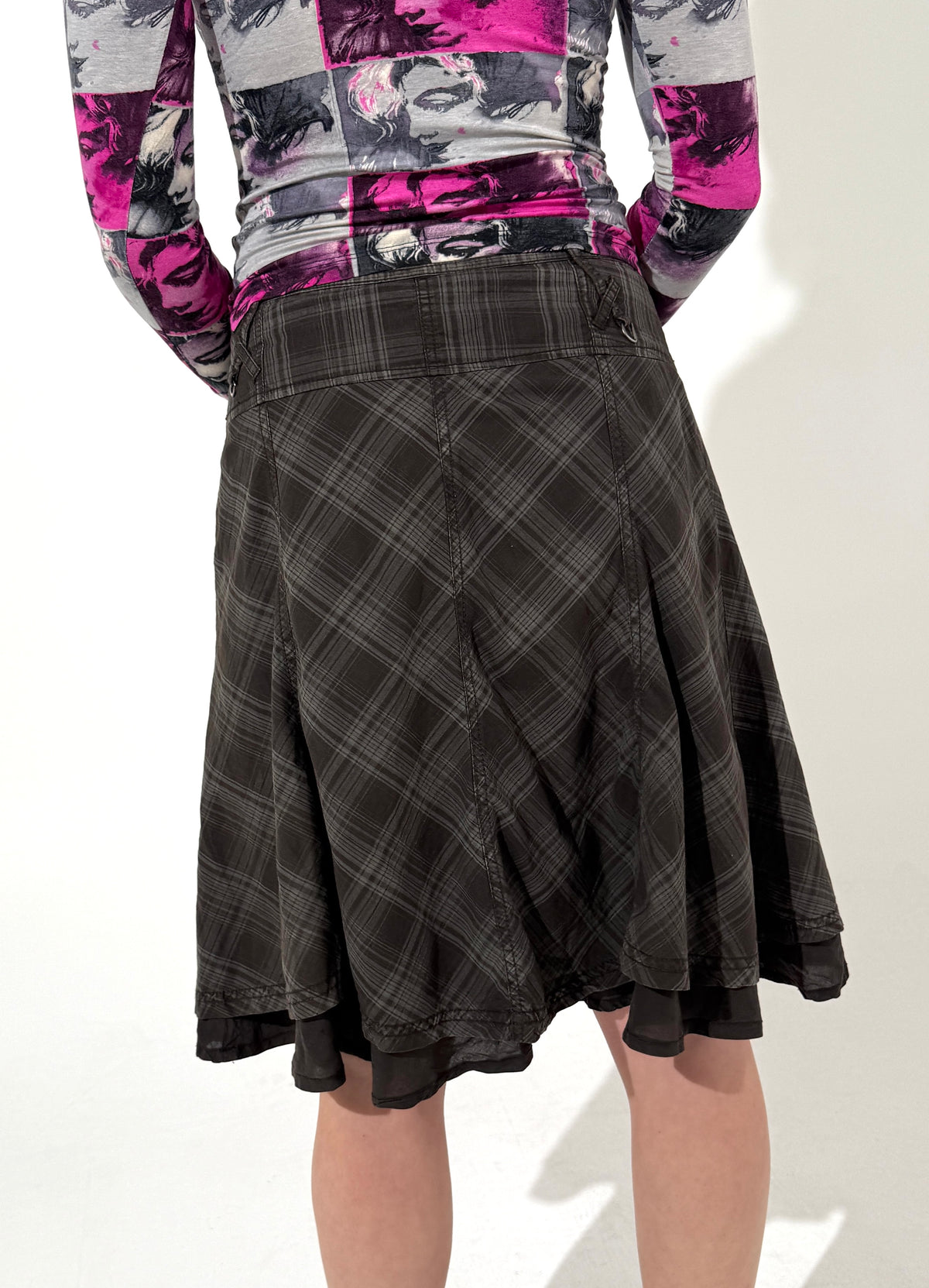 Check Grey Midi Skirt