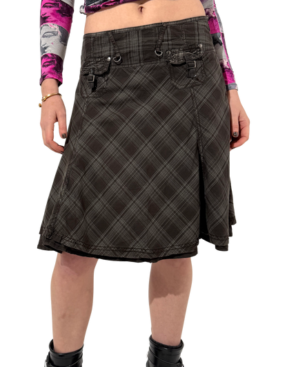 Check Grey Midi Skirt