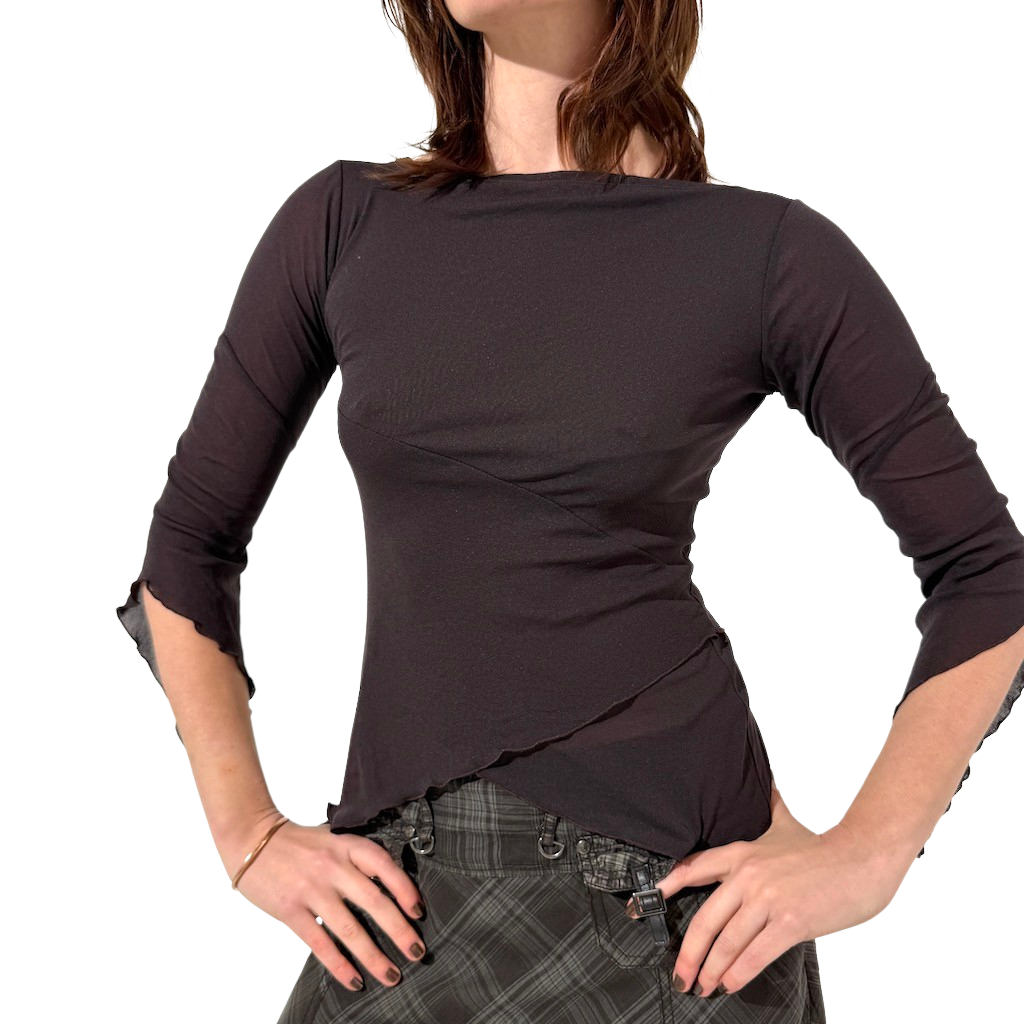 Chocolate Pixie Flare Sleeve Top