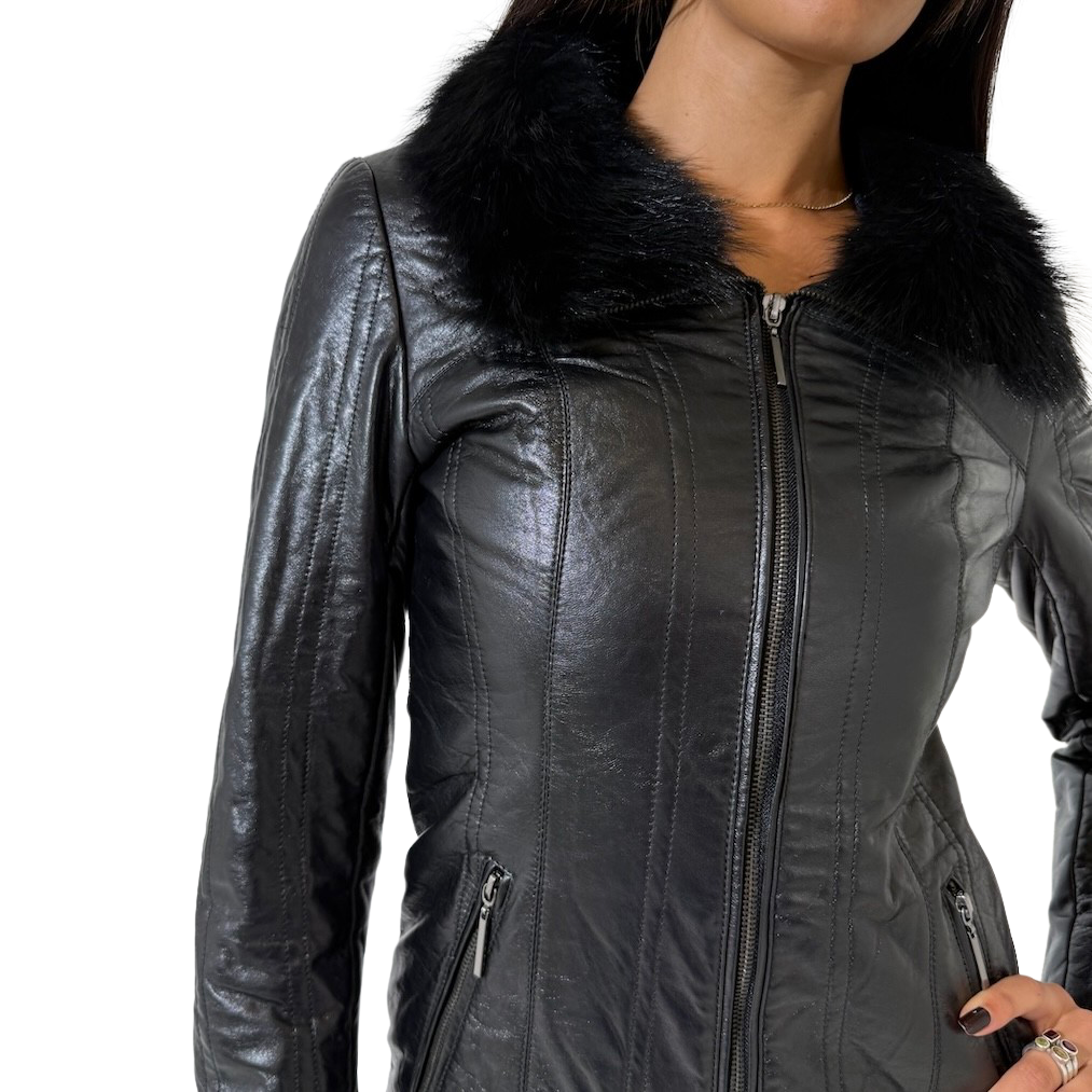 Furr Collar Vintage Leather Jacket