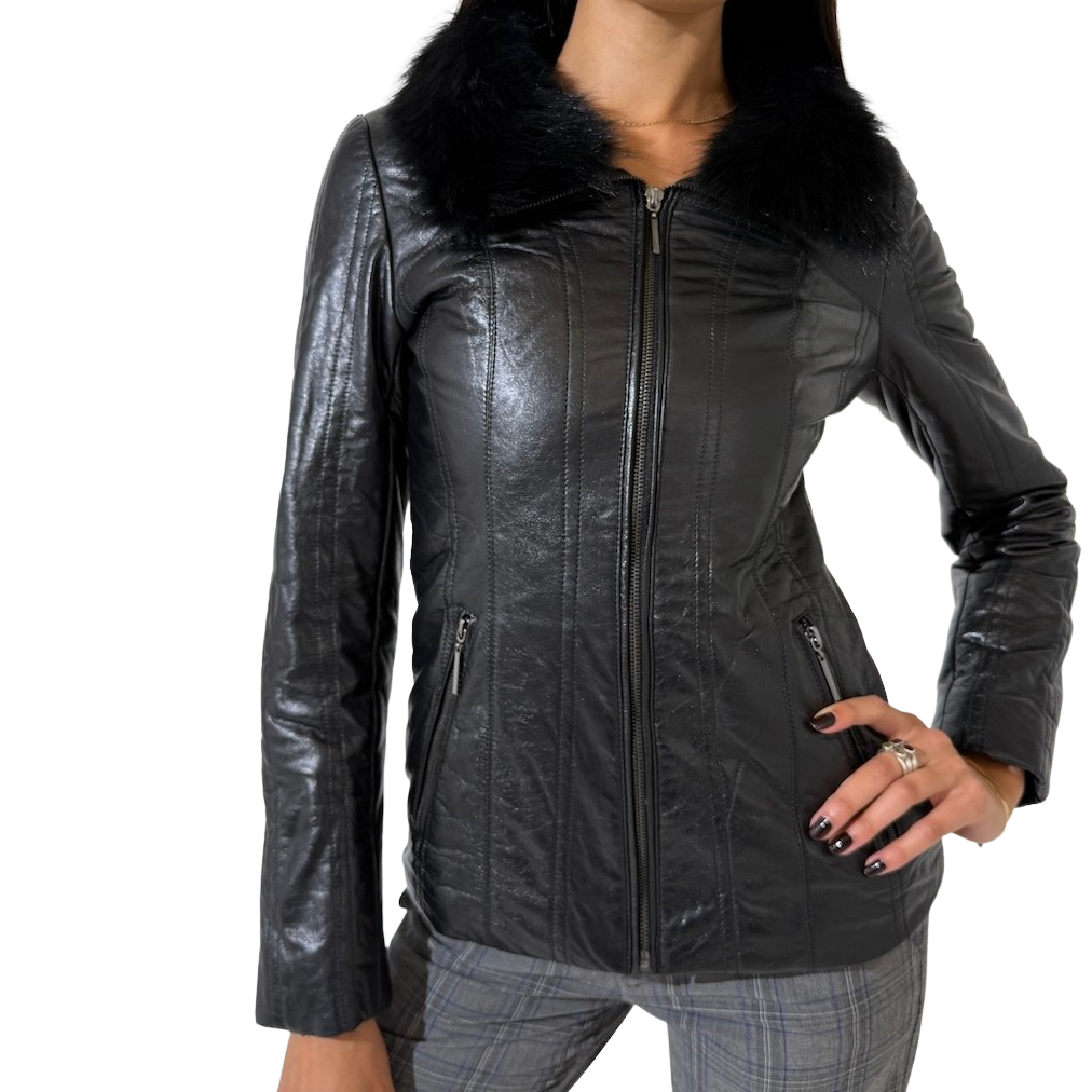 Furr Collar Vintage Leather Jacket