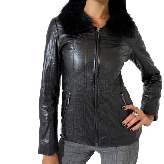 Furr Collar Vintage Leather Jacket