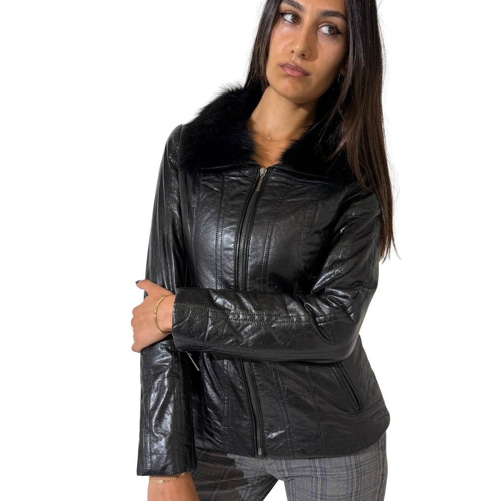 Furr Collar Vintage Leather Jacket