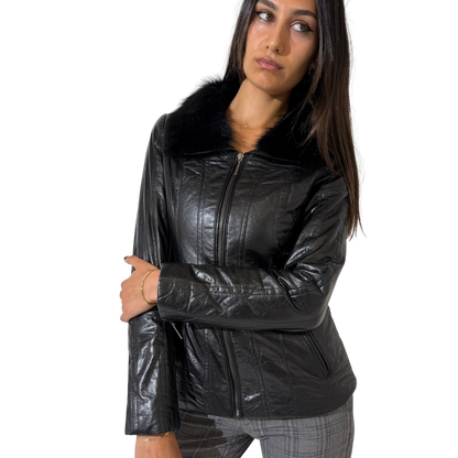 Furr Collar Vintage Leather Jacket