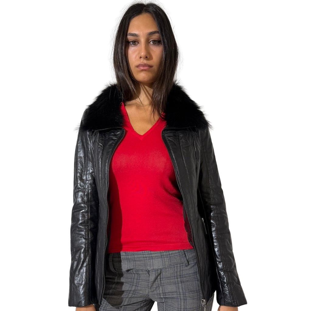 Furr Collar Vintage Leather Jacket