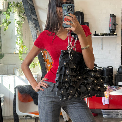 Vintage Leather Studded Ruffle Bag