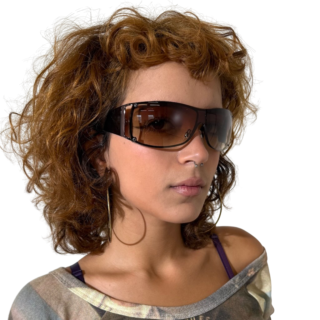 2000s LL Cool Oversized Brown Shield Sunglasses