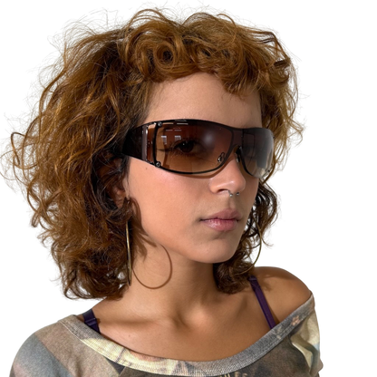 2000s LL Cool Oversized Brown Shield Sunglasses