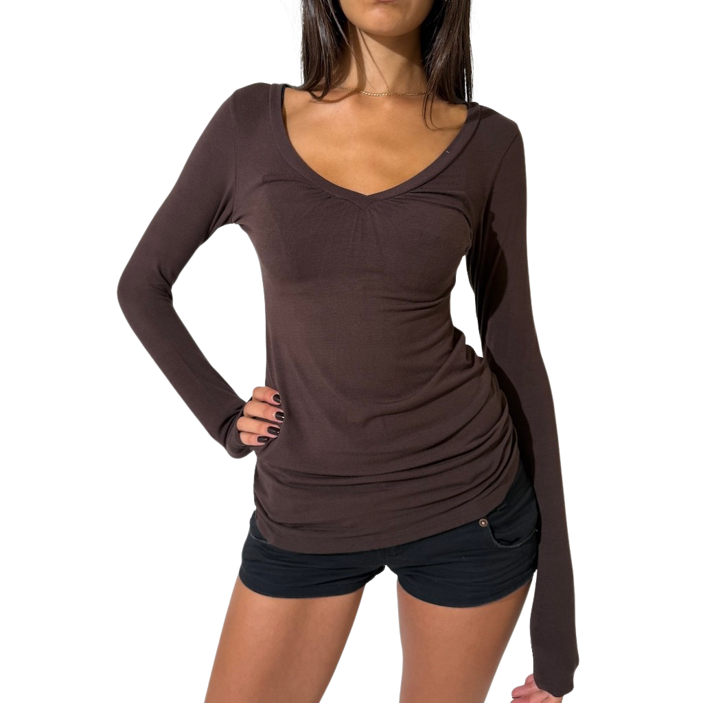 Deep Vee Choc Long Sleeve Top