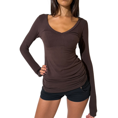Deep Vee Choc Long Sleeve Top