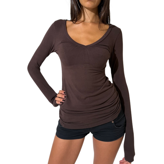 Deep Vee Choc Long Sleeve Top