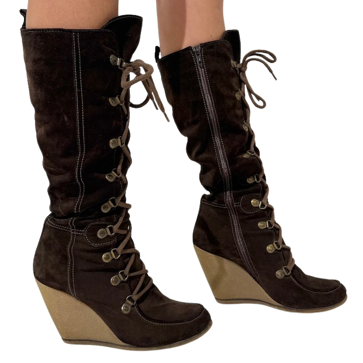 Fornarina Lace up Suede Wedge Boots