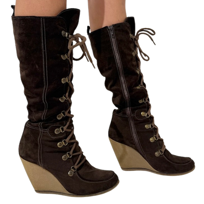 Fornarina Lace up Suede Wedge Boots