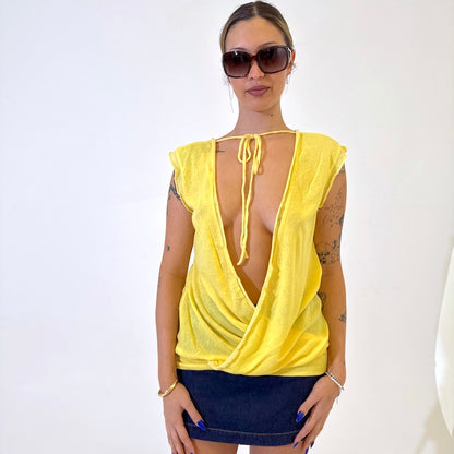 Reversible Pointelle Knit Cross over Top
