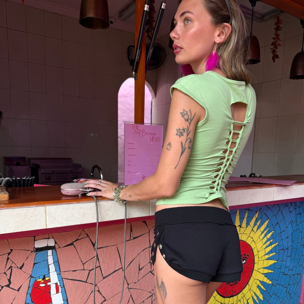 Cut-work Reversible Scoop Tee