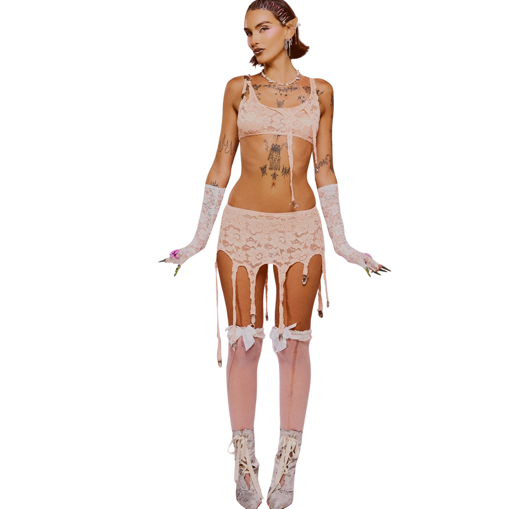 Girl Mess Garter Top - Pink Peach