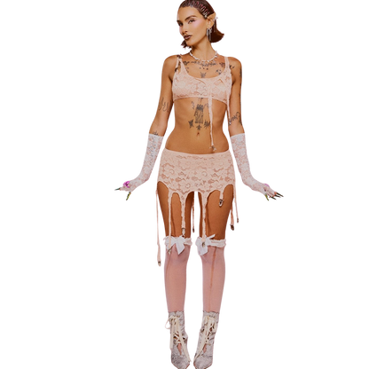 Girl Mess Garter Top - Pink Peach