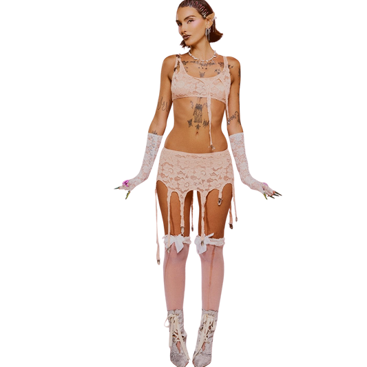 Girl Mess Garter Top - Pink Peach