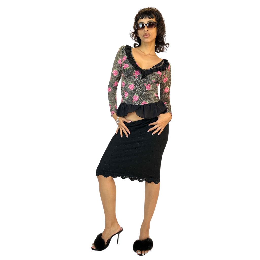 Deadstock Black Lace Midi Skirt