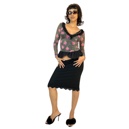 Deadstock Black Lace Midi Skirt