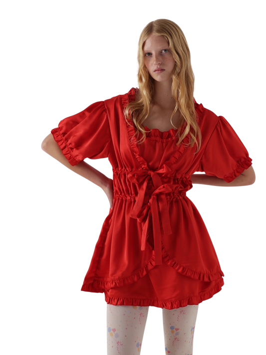 Babydoll Dress - Ribbon Red