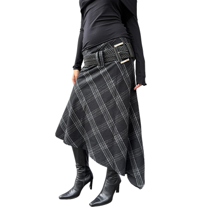 Tartan Wool Blend Midi Skirt