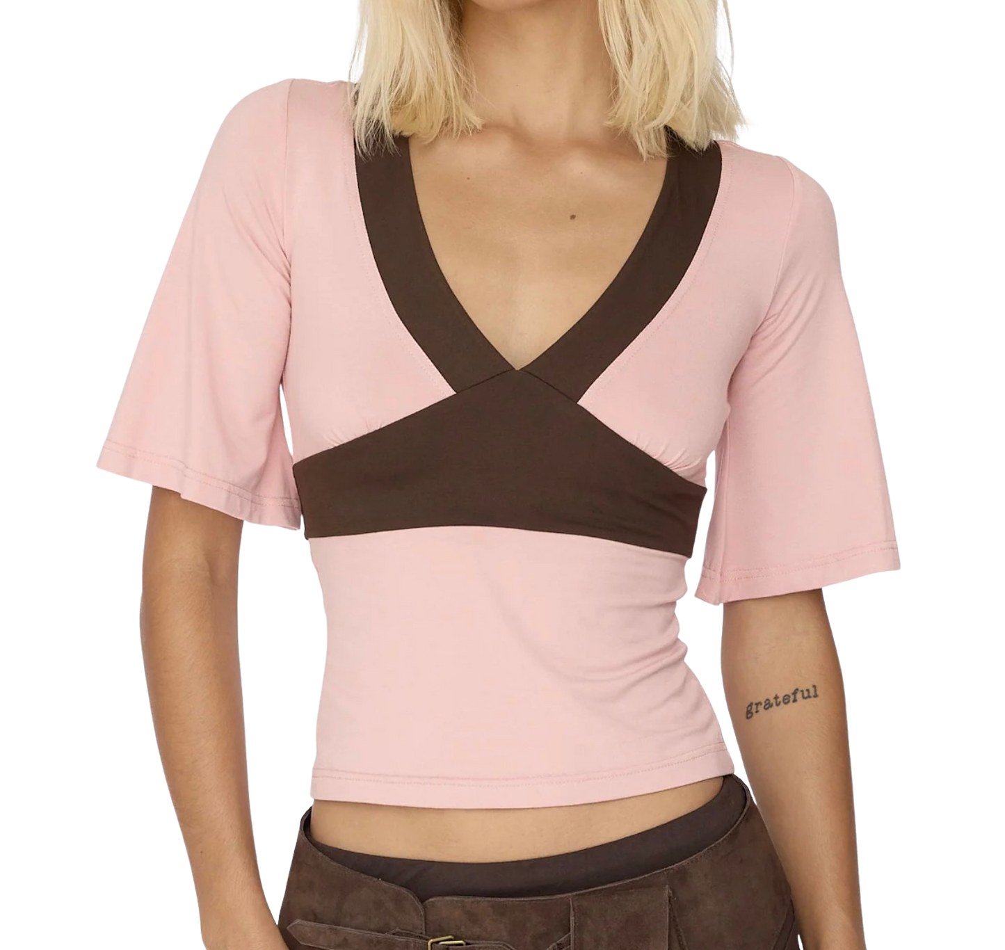 Deep Vee Top Pink Choc