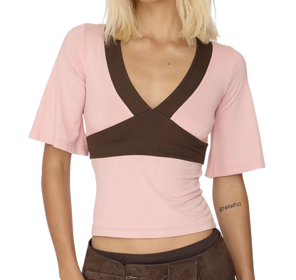 Deep Vee Top - Pink Choc