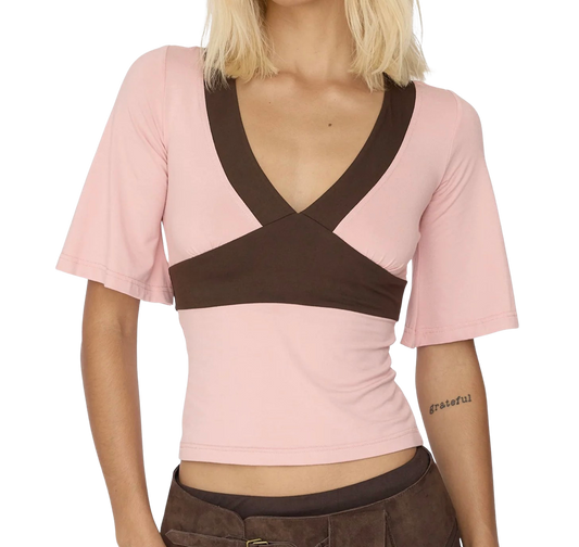 Deep Vee Top - Pink Choc