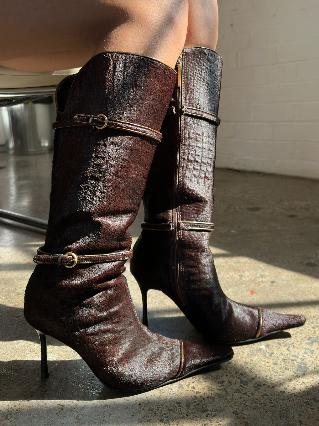 Y2K Buckle and Furr Stiletto Boots