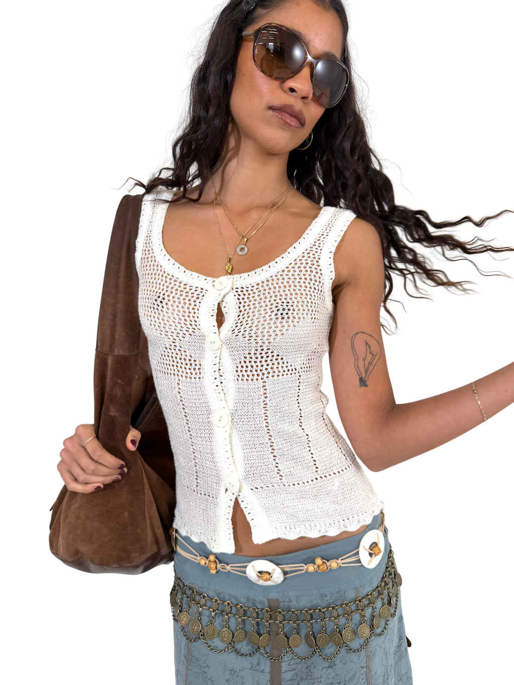 Knit Sheer button down  tank