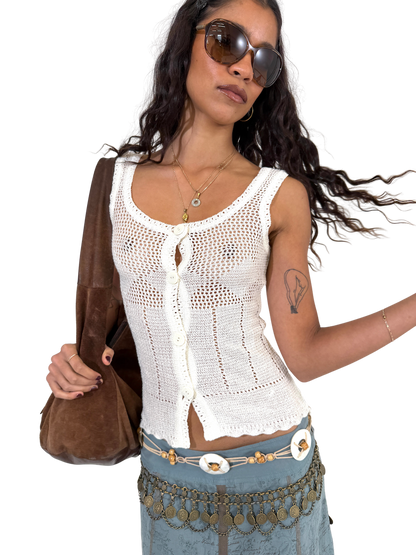 Knit Sheer button down  tank