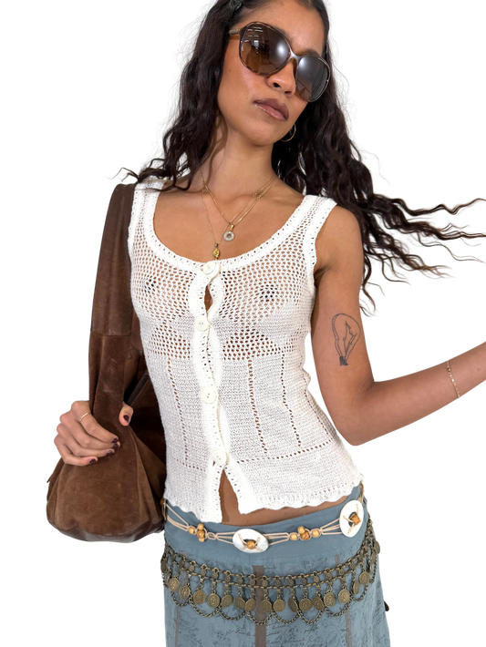 Knit Sheer button down  tank