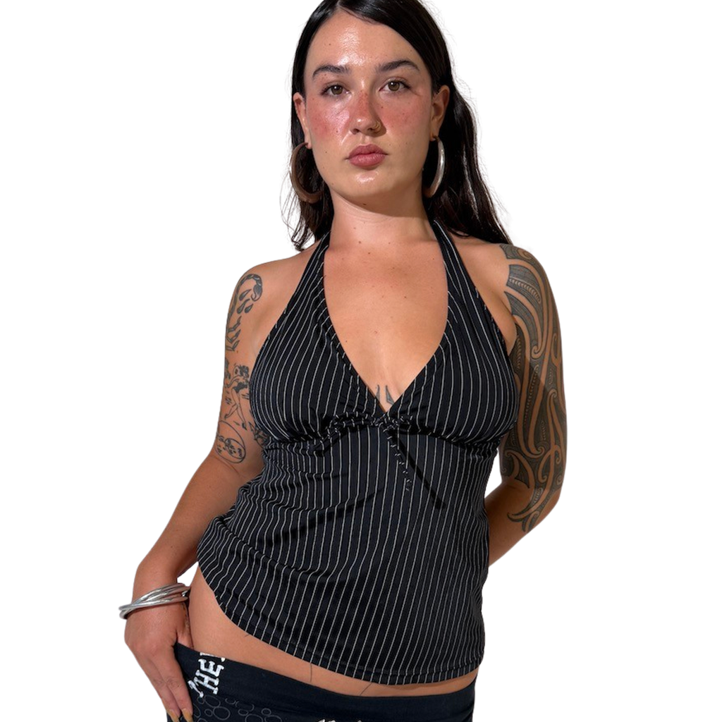 Pinstripe Halter Tankini