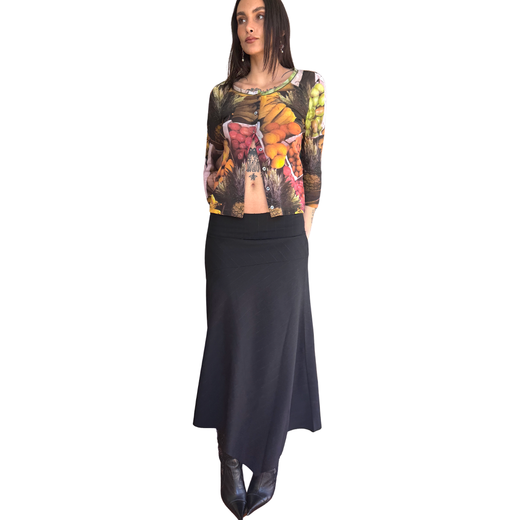Low Rise Asymmetric Midi Skirt