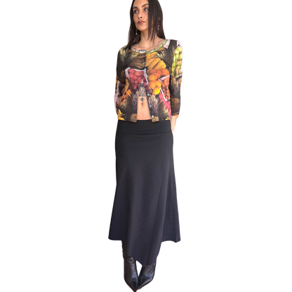 Low Rise Asymmetric Midi Skirt