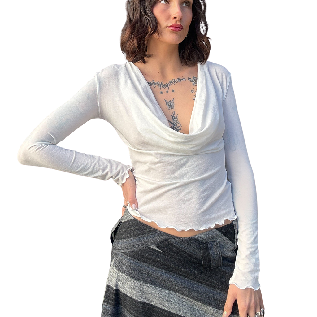 Deep Cowl Top - White