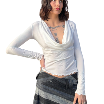 Deep Cowl Top - White