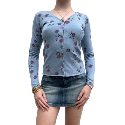 Floral 90s Powder Blue Soft Cardigan