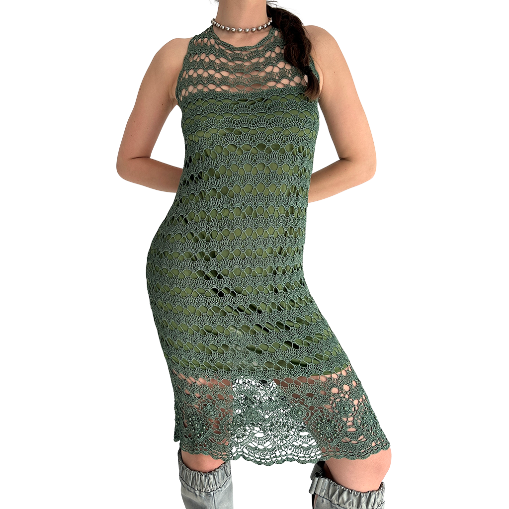 Crochet Khaki Midi Dress